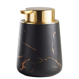 Dispensador de Jabón para Baño con Logotipo Personalizado, Cerámica Oscura Mate con Acabado Marmoleado, 400 ml, para Jabón en Espuma y Loción - Product Image 1