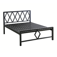 Cadre de lit simple en métal moderne et minimaliste en fer forgé noir avec tête et pied de lit, design portable, aucun sommier tapissier nécessaire
