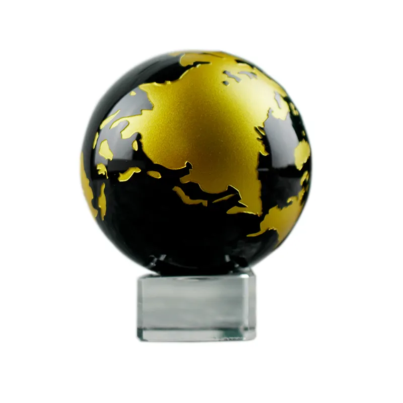 Vendita calda Fengshui Ball Black Crystal World Map Globe incisione Glass Earth Ball per Souvenir regali aziendali