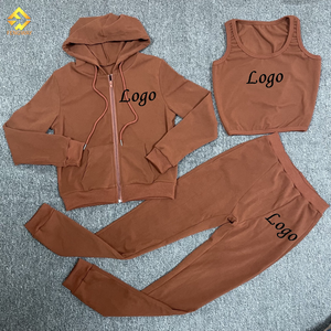 Setelan Baju Wanita Musim Gugur, Rompi, Celana Olahraga Resleting, dan Hoodie, Bahan Terry Towelling, Setelan Celana Jogger Dua Potong, Rajutan Kasual Musim Panas - Product Image 4