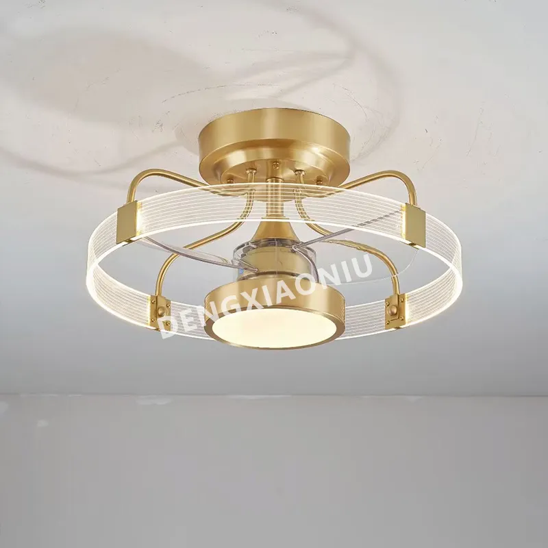 Luz de ventilador de techo invisible de cristal de alta calidad con ventilador de araña de hoja acrílica para dormitorio sala de estar