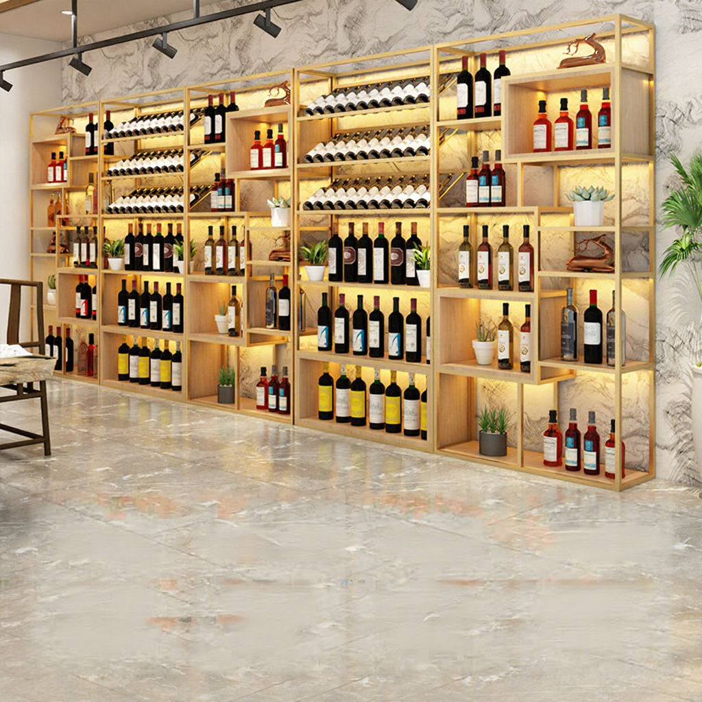 High-End Wine Cabinet Display Rack – Freestanding Wrought Iron Wine Bar Shelving Unit with Illuminated Lighting - View 2
