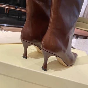 XINZI pioggia nuovi arrivi <span class=keywords><strong>stivali</strong></span> lunghi da donna con Logo personalizzato punta rotonda tinta unita in morbida pelle tacco medio <span class=keywords><strong>stivali</strong></span> alti al ginocchio da donna - Product Image 3