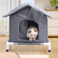 Parc de jeu durable pour animaux de compagnie, intérieur/extérieur, avec niche surélevée pour chat, clôture en maille détachable pour chatons, portable pour petits animaux