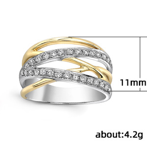 Anello da donna con linea geometrica, micro incastonatura di zirconi, color block, elegante, gioiello di moda, idea regalo. - Product Image 3
