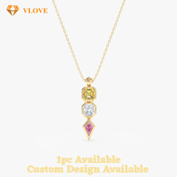 Collier pendentif en saphir naturel multicolores fait main VLOVE, rose, jaune, blanc, or massif 14K 18K, bijoux personnalisés pour femmes