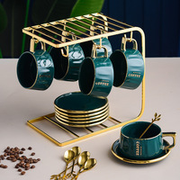 Services de table modernes peints à la main avec motif doré, 6 tasses, 6 soucoupes, 6 cuillères, couvercle, 200-250 ml, compatibles micro-ondes et lave-vaisselle