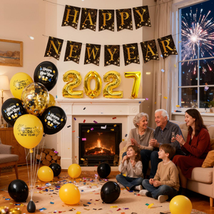 Kit di Palloncini per Decorazioni Festa Capodanno 2027, Oro Nero Rosa Champagne, Stelle in Foil, Palloncini Digitali in Lattice, Accessori per la Vigilia di Capodanno - Product Image 5
