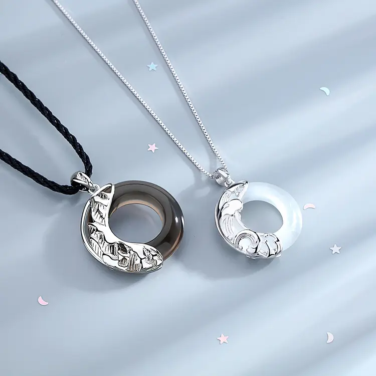 Moda s925 collana in argento sterling coppia uomo donna collana con pendente in giada opale di ossidiana retrò