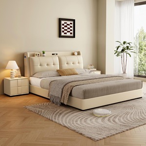 Solid <strong>Pine</strong> Wood King Queen Full Size Modern <strong>Bed</strong> <strong>Frame</strong> Double Upholstered Fabric Soft <strong>Bed</strong> with Bedside Table and Storage - Product Image 1