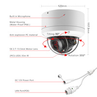 Caméra IP PTZ POE OEM 8MP avec zoom 5x, audio, anti-vandalisme, étanche, détection IA, intérieur/extérieur, sécurité CCTV, réseau, caméra dôme 4K
