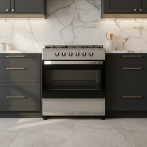 Cuisinière à <span class=keywords><strong>gaz</strong></span> traditionnelle 5 brûleurs en acier inoxydable avec four et grill, efficacité énergétique B, pour usage domestique et extérieur, autoportante - Product Image 2