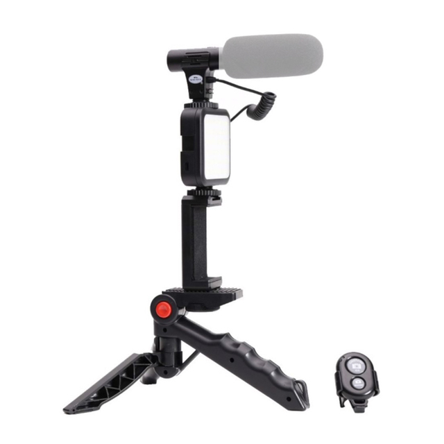 Smartphone Video Vlog Making Kit Vlogging Kit With Grip Rig, Shotgun Microphone, LED Light and Wireless Remote Youtube Kit