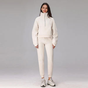 <span class=keywords><strong>Completo</strong></span> Sportivo da <span class=keywords><strong>Donna</strong></span> di Alta Qualità, Set Invernale a Due Pezzi con Felpa a Mezza Zip a Maniche Lunghe e Pantaloni Jogger in Pile - Product Image 1