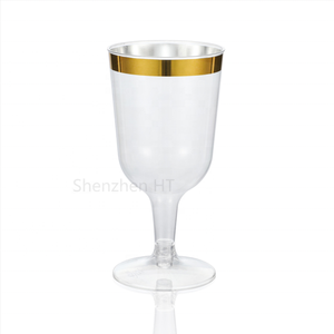 wine glasses 6 oz 12 Pack Plastic Short Stem Wine Glasses 6Oz Transparent Blush/gold Rim | Disposable Cups For Parties