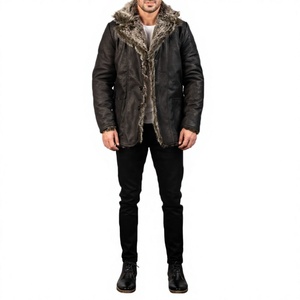 Manteau d'hiver long pour homme en cuir véritable, écologique, respirant, imperméable, anti-plis, col mandarin, double boutonnage - Product Image 4