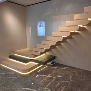 Escaliers pliants VIKO en chêne massif, garde-corps en verre flottant, style minimaliste moderne pour villa, installation DIY intérieure, <span class=keywords><strong>marches</strong></span> d'escalier en bois sur mesure - Product Image 6