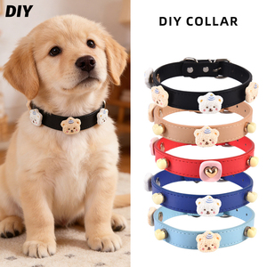 Kalung Leher Hewan Peliharaan Lucu Berbentuk Beruang, DIY Buatan Tangan dari Kulit PU, Ukuran Dapat Disesuaikan, Penutup Gesper Kartun, Cocok untuk Semua Musim - Product Image 1