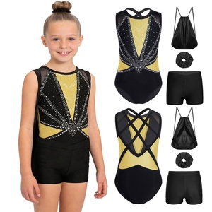 Conjunto de Leotardo Metálico con Pedrería Brillante y Pantalones Cortos para Niñas, Ropa de Danza, Gimnasia y Yoga, Estilo Casual para Uso Diario - Product Image 2