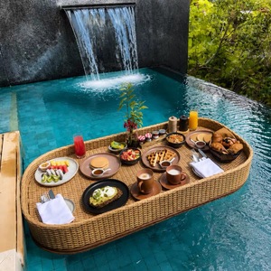 PE Rattan Basket Hotel Swimming Pool <b>Floating</b> Tray for Breakfast Afternoon Tea Water Serving Plate Storage Tray for Hotel Villa - Product Image 1