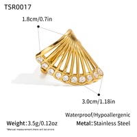 Wasserdichter Trendiger 18K PVD-Vergoldeter Edelstahl Fächerförmiger Hohler Zirkonia Breiter Ring für Damen