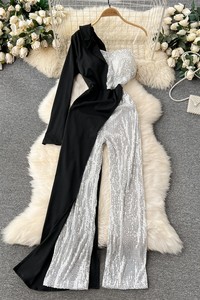 Elegante <span class=keywords><strong>Mono</strong></span> Largo con Hombros Descubiertos, <span class=keywords><strong>Lentejuelas</strong></span> y Parches, de Manga Larga y Pierna Ancha para Mujer, Ideal para Fiestas y Eventos Nocturnos - Product Image 6