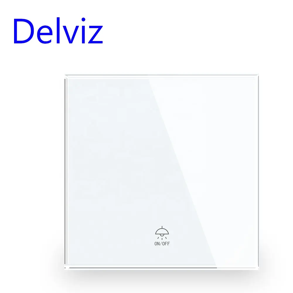 Delviz uk painel branco de vidro cristal padrão, ac 110v ~ 250v, lâmpada de pressão, controlador de botão, 1 gang, 2 way 16a interruptor de luz de parede