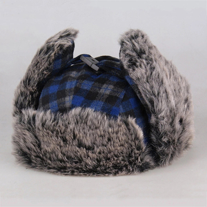 Mũ Mùa Đông Cho Nam Mũ Trùm Tai Ấm Áp Màu Đỏ Lông Mũ Trùm Đầu Mũ Ushanka Nga Kẻ Ca Rô Dày Hơn Cho Nữ Màu Xanh Đen - Product Image 5