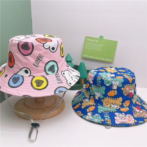 Vente en gros de <span class=keywords><strong>chapeau</strong></span> seau en polyester imprimé sur toute la surface Chapeaux seau d'été pour bébés et enfants <span class=keywords><strong>Bob</strong></span> Beach Casquettes avec ficelle - Product Image 2