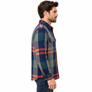 Chemise en flanelle à grands carreaux pour homme, tissée, décontractée, à manches longues, simple boutonnage, col carré, pour l'automne - Product Image 4