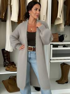 Trendy Reliable Grey <strong>Longline</strong> Fuzzy <strong>Jumper</strong> for Winter Holiday and Daily Travel Trending Elegant Soft Warm Knitted Cardigan Coat - Product Image 5