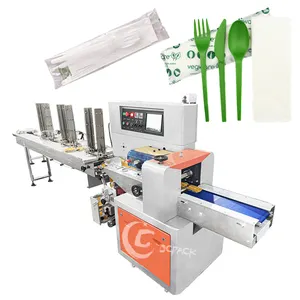 Plastic Cutlery Set With Napkin Pillow Bag Packaging Tissue Papers Fork Spoon Knife Automatic Packing Machine