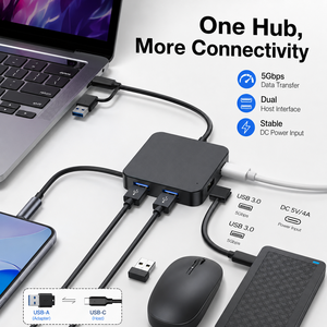 Hub USB C 5 en 1 a 5 Gbps, 2 Puertos Host Duales a 3 USB 3.0, 2 Tipo C, Divisor con Puerto <span class=keywords><strong>de</strong></span> Carga <span class=keywords><strong>de</strong></span> 5V 4A, Adaptador para Laptop - Product Image 1
