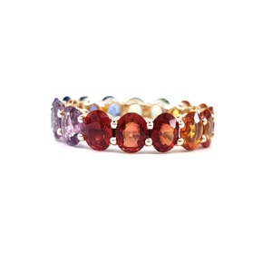 Fine Jewellery Vintage Design High Quality 18k Solid Rose Gold Channel Set Real Rainbow Madagascar Sapphire Wedding Ring - Product Image 1