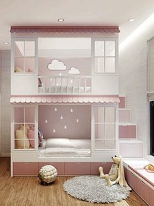 <span class=keywords><strong>Lit</strong></span> cabane moderne et minimaliste pour enfants, <span class=keywords><strong>lit</strong></span> superposé princesse pour chambre de filles, <span class=keywords><strong>lit</strong></span> double multifonctionnel avec rangement, personnalisable - Product Image 1