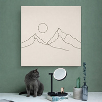 Toile murale décorative : Dessin minimaliste montagne soleil une ligne, 12, 16, 20, 24 pouces, impression personnalisée encadrée