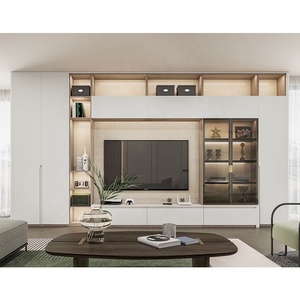 SUOFEIYA Modern Style White Wooden TV Cabinet Display Stands Luxury Console Wall TV Cabinet