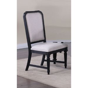 Beau ensemble de chaises de salle à manger traditionnel 2 pièces de DB Furniture finition brun foncé chaises à coussin de dossier de siège en tissu rembourré gris - Product Image 4