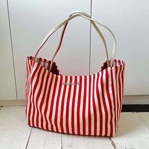 Summer New Fashion <b>Large</b> Capacity Ladies Canvas Beach Handbag Striped Cotton Shopping Tote Bag - Product Image 1
