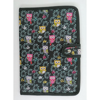 Carpeta de documentos de poliéster portátil, bloqueo Allover Owl Flower, tira magnética, guía de tejer a presión, vitrina, archivo conveniente