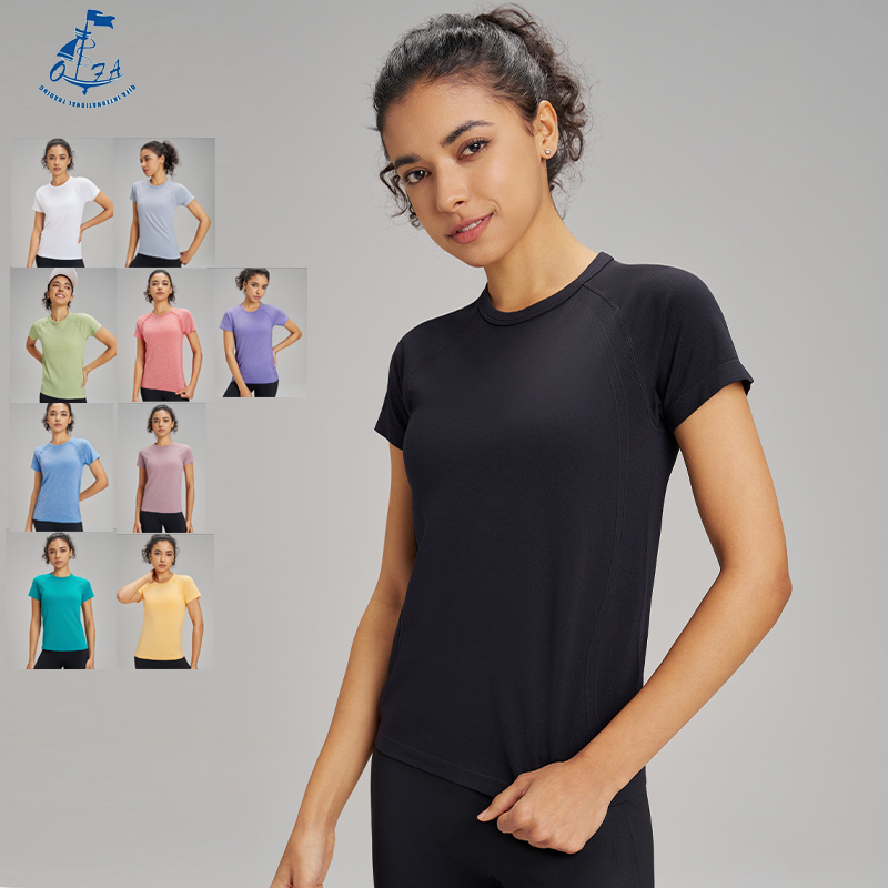 QIFA Moisture Wicking Quick Dry T-Shirts Women Top Loose Casual Mesh Fabric Breathable Gym Fitness Workout Yoga Wear