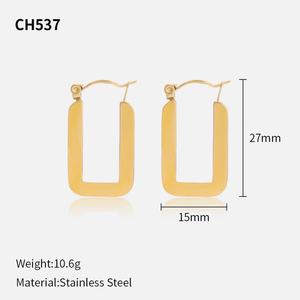 ต่างหูห้อยทรงเรขาคณิตมินิมอล สแตนเลสชุบทอง 18k ทันสมัย สำหรับทุกเพศ - Product Image 5