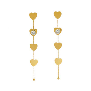 Heart Shaped Drop <b>Earrings</b> 18K Plated Gold Long <b>Tassel</b> Studs For Women Party Jewelry - Product Image 5