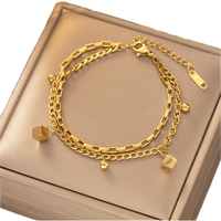 Pulsera de Cadena Geométrica de Lujo Elegante y a la Moda, con Cuentas de Doble Capa y Diseño de Caja Dorada, Joyería al por Mayor para Hombre