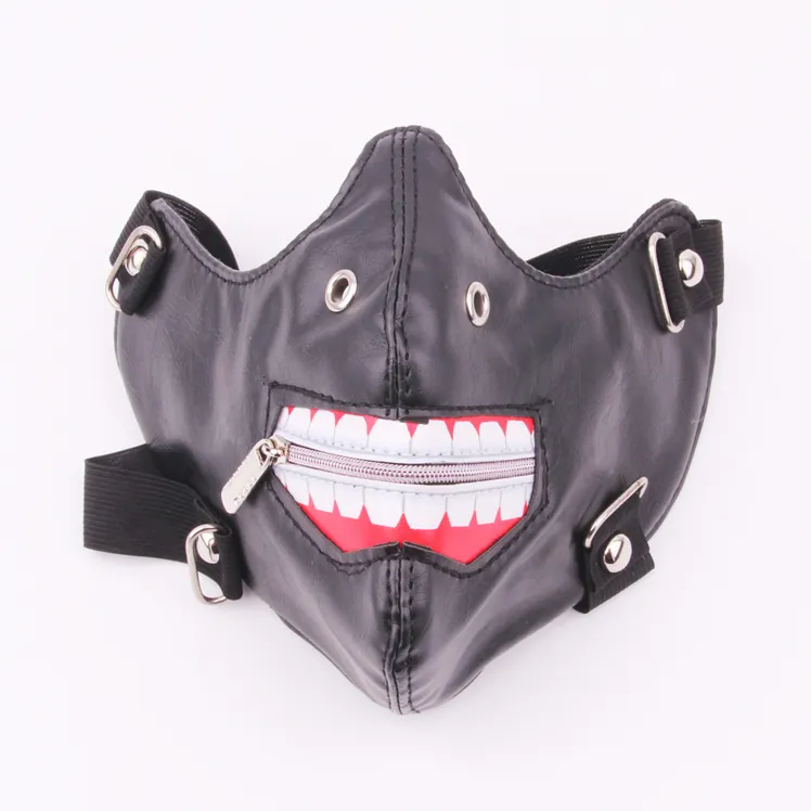 Кожаная маска с люверсами и молнией, Маскарадная маска с дизайном, Декоративная кожаная маска на половину лица для вечеринки