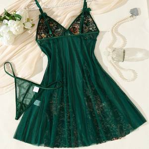 AZA825071浪漫奢华晚装女性性感蕾丝软装丁字裤内衣套装蝴蝶结婴儿透明内衣 - Product Image 3