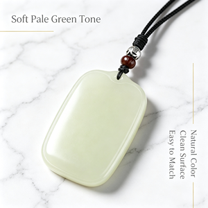 Pendentif en jade Hetian naturel, carte de la paix, collier pour homme, surface lisse, bijoux - Product Image 2