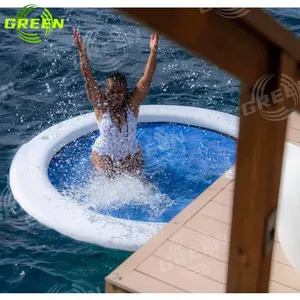 Grünes wasser aufblasbare dock schwimmbecken schwimmen ring rund netz schwimmende lounger plattform aufblasbare wasser-hängematte floß