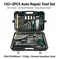 Ensemble d'outils de réparation automobile de 142 pièces, clé à douille plaquée nickel perlé Cr-V, boîte à outils de mécanicien avec garantie de 3 ans pour voiture et camion