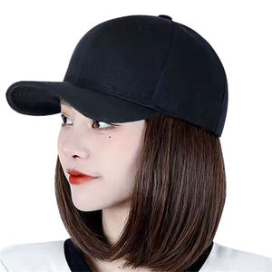 Casquette de baseball avec extensions de cheveux droite courte <span class=keywords><strong>Bob</strong></span> coiffure réglable amovible perruque chapeau pour femme fille - Product Image 1